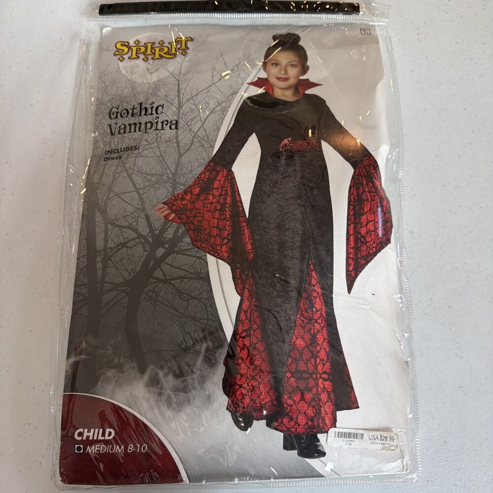 Spirit Halloween Costume Black Red Gothic child Dress Medium 8 10 vampire witch